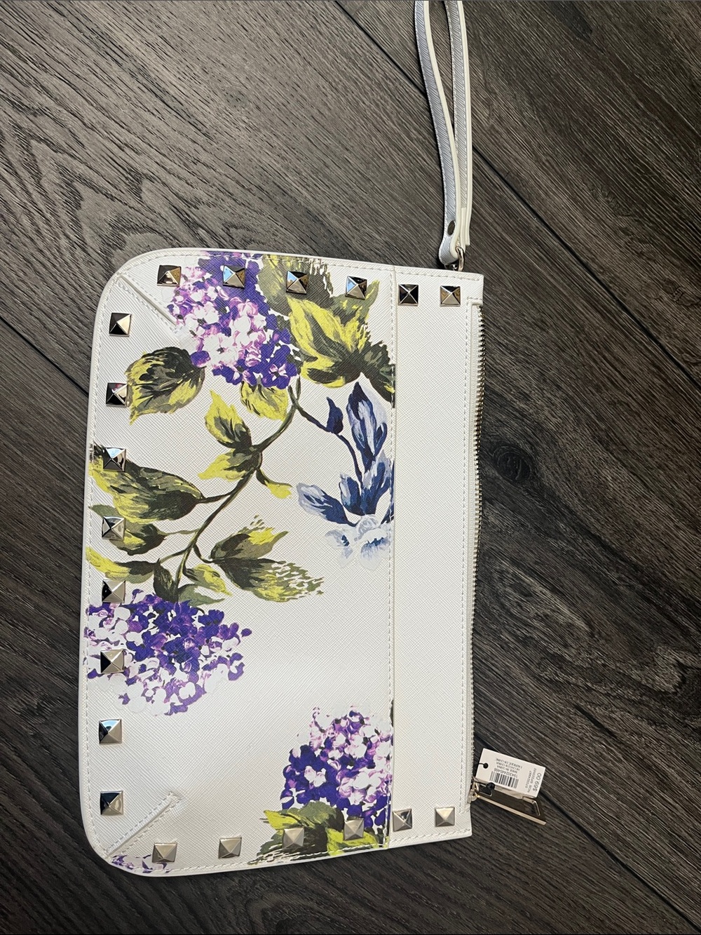 White Floral Wristlet Clutch with Stud Detailing